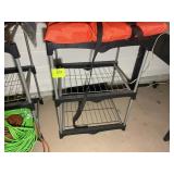 GROUP OF TABLES, TWO WIRE RACK AND ONE WOODEN