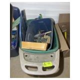 PLASTIC LAWN CART WITH HOSE AND YARD TOOLS