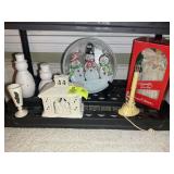 BOTTOM SHELF OF MISC CHRISTMAS ITEMS, SNOWMEN, ANG