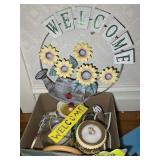 GROUP OF DECORATIVE ITEMS, WALL HANGINGS, WAX HEAT