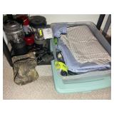 SHELF CONTAINING AIR MATTRESS, CAMPING LANTERNS, B