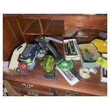 CONTENTS ON DESK INCLUDING, LABEL MAKERS, PENCIL S