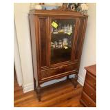 VINTAGE ONE DRAWER CHINA CABINET, SOME DAMAGE TO V