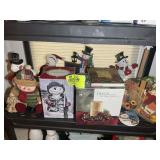 THIRD SHELF OF MISC CHRISTMAS ITEMS, SNOWMEN, CAND