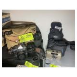 GROUP OF CAMERAS, CANON AE-1 WITH BAG, LENSES, AND