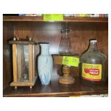 SHELF CONTAINING WOODEN CANDLE HOLDERS, WHITEHOUSE