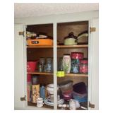 CONTENTS OF UPPER LEFT CABINET INCLUDING PLASTIC S