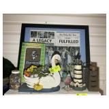 CONTENTS ON TOP OF PIE SAFE INCLUDING,  UNC CLOCK,