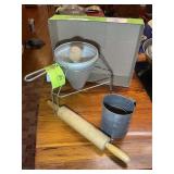 SIFTER, CONE STRAINER WITH STAND, ROLLING PIN