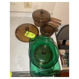 GROUP OF VISION AND ANCHOR HOCKING GREEN AND BROWN