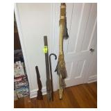 GROUP OF MISC ITEMS, GUN STOCK, WOOD CANE, WOODEN
