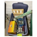 TOTE WITH CAR CLEANING ITEMS AND DUKE ALUMINUM CAN