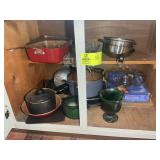 CONTENTS OF CABINET INCLUDING POTS, PANS, AND SERV