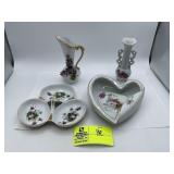Rolled Edge Dish, Porcelain Heart Shaped Vintage D