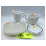 Westmoreland Milk Glass Creamers, grape and old qu