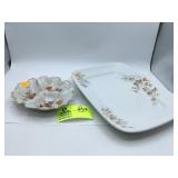 Vintage Divided Candy Dish, Irontone floral platte