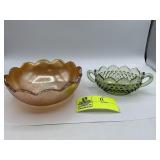 Fenton Hobnail Green Glass Two Handle Candy Dish,