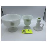 LE Smith Colonial Handled Milk Glass Candlestick H