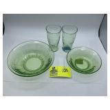 Set of 2 Federal Green Depression Glass Colonial F