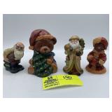 decorative figurines, 2 santa, 2 bears