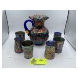 Floral and Grape Amethyst Carnival Glass Water Set