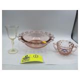 Open Lace Pink Depression Glass Bowl by Anchor Hoc