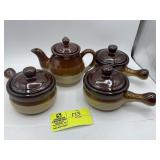 Vintage Tri-Color Brown Glaze Soup Crock with Lid,