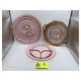 Pink Depression Gold Gild Platter, Pink Glass Plat