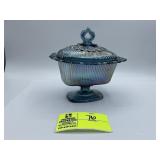 Indiana Glass Blue Carnival Glass Laced Edge Cover