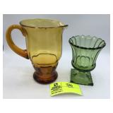 Emerald Green Footed Glass Vase, Amber glass pitch