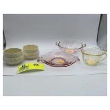 Belleek Sugar Bowls, Imperial glass Molly pattern