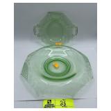 Green Depression Glass Console Bowl, Uranium Glass