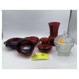 Jeanette Glass Grape Pattern Lidded Candy Dish, An