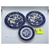 Old Willow Pattern Plates, Desert Plate and Bowl,