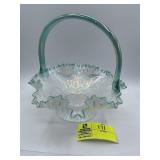 Fenton French Opal Iridized Daisy and Heart Basket