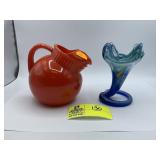 Murano Style Sooner Cobalt Swirl  Art Glass Vase,