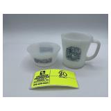 Currier and Ives Milk Glass Cup and Custard Cup -