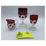 EAPG Red Flashed  Wine Glass - Aunt Essie 1892, EA