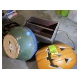 GROUP INCLUDING PLASTIC PUMPKIN, WOOD MAGAZINE RAC