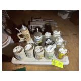 TOTE WITH MISC BEER MUGS AND STEIN