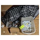 GROUP INCLUDING MISC GOLF CLUB HEADS, GOLF BALLS,