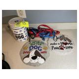 DOG RELATED ITEMS, LEASHES, TREAT JAR, ETC