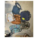 GROUP OF WOMENS BOOK BAGS, PURSES, LUNCH PAIL,