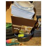 TOTE WITH KITCHEN ITEMS, COFFEE POT, CORNING WARE,