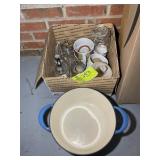 BOX WITH ASSORTED DECORATIVE ITEMS, OWL VOTIVES, B