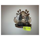 EAGLE THEMED DECORATIVE WALL SHELF, AND TWO PEWTER