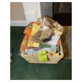 BASKET OF MISC OUTDOOR SEASONAL FLAGS