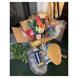 GROUP OF ARTIFICIAL FLOWERS AND CANDLE LAMPS