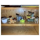 GROUP OF DECORATIVE ITEMS INCLUDING, FIGURINES, MU