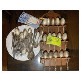 GROUP OF SILVER PLATED PRESIDENTIAL SPOONS, ETC